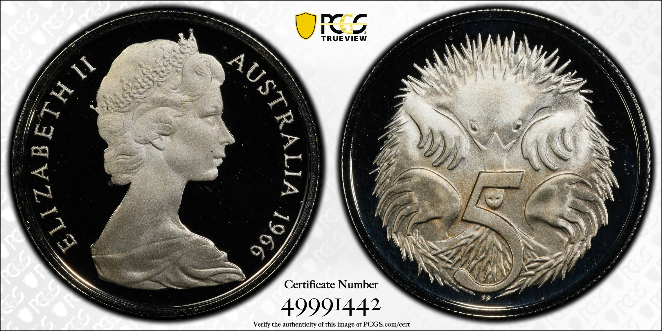 Elizabeth II, , Five Cent, 1966, PCGS PR69DCAM