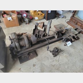 Small antique metal lathe, tooling, Dremel head, gears, more