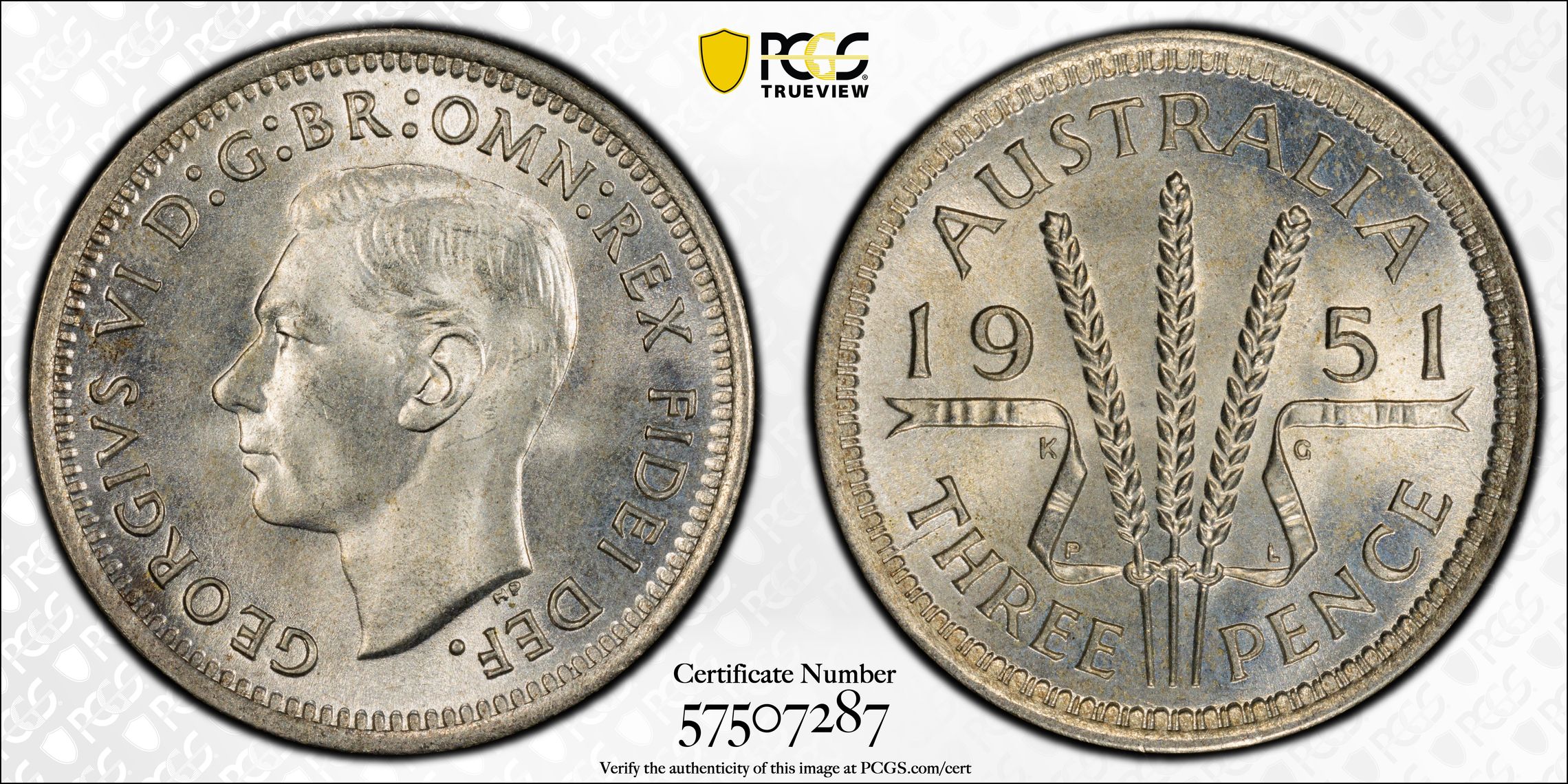 George VI, 12/0, Threepence, 1951-PL, PCGS MS66