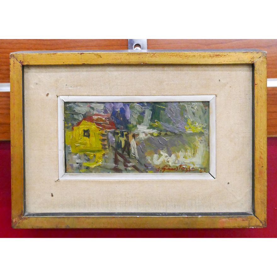 Vintage Abstract Small Oil Painting illegibly Signed- Framed 9x12''