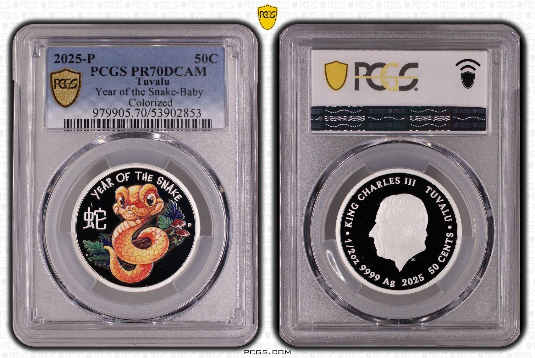 Tuvalu, Year of the Snake-Baby Colourised, 4/0, Fifty Cent, 2025-P, PR70DCAM