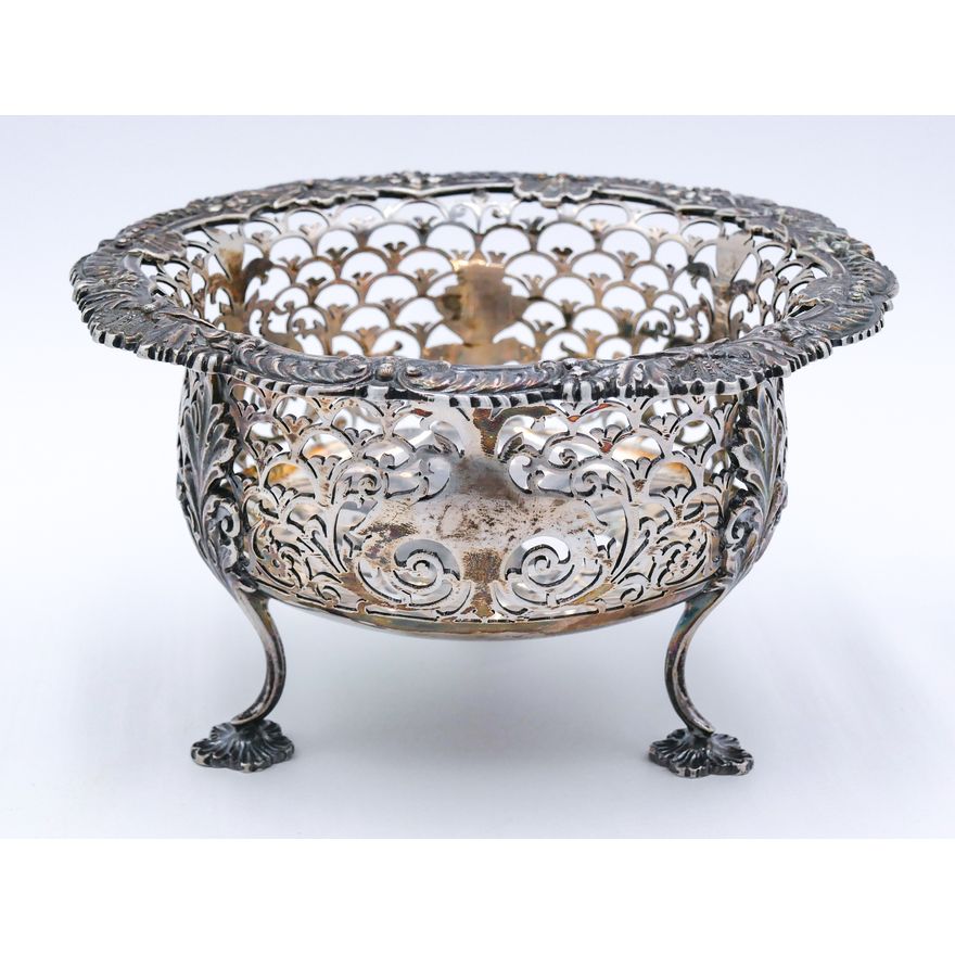 English Hallmark Sterling Silver Footed Basket 6''x3.5'' - 334g