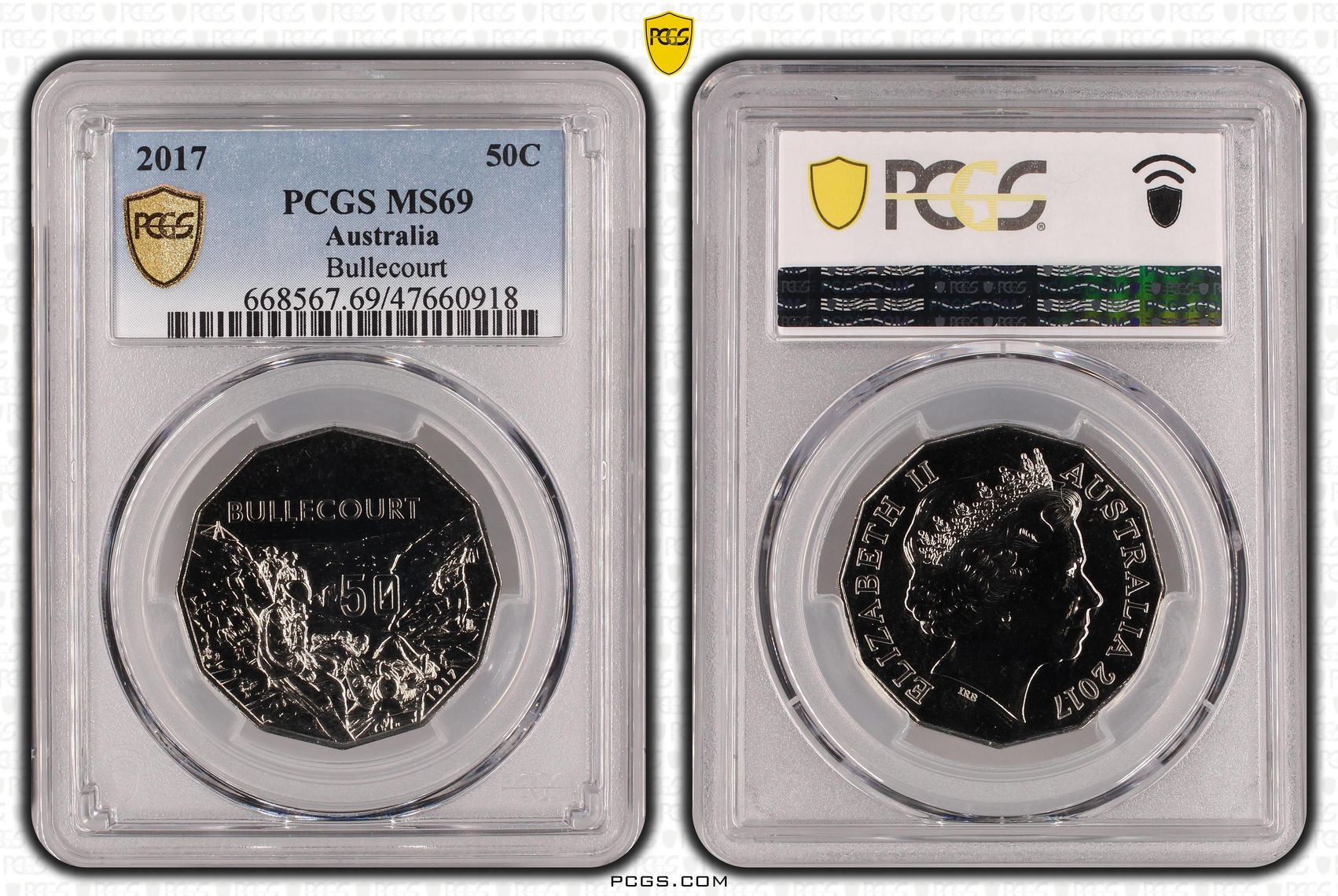 211 · Elizabeth II, Bullecourt, Fifty Cent, 2017, PCGS MS69