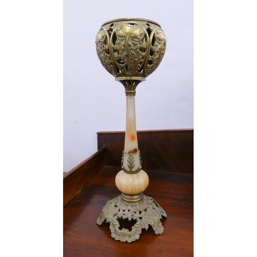 Antique Brass & Onyx Oil Lamp Base- 20''
