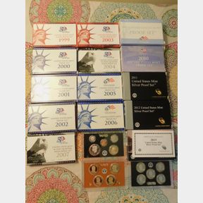 United States Mint Silver Proof Set 1999-2013 /missing 2008; misc coins