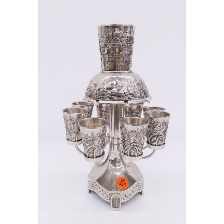 Karshi Judaic Silverplated Shotglass Set- 11''