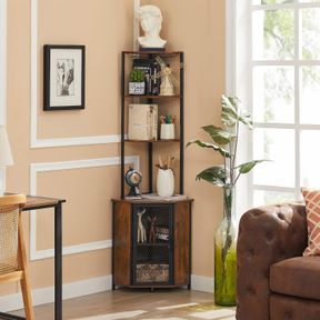 VECELO CORNER CABINET, TALL STORAGE SHELF, BOOKSHELF DISPLAY SHELVES RACK FOR LIVING ROOM, KITCHEN, BALCONY, SMALL SPACE
