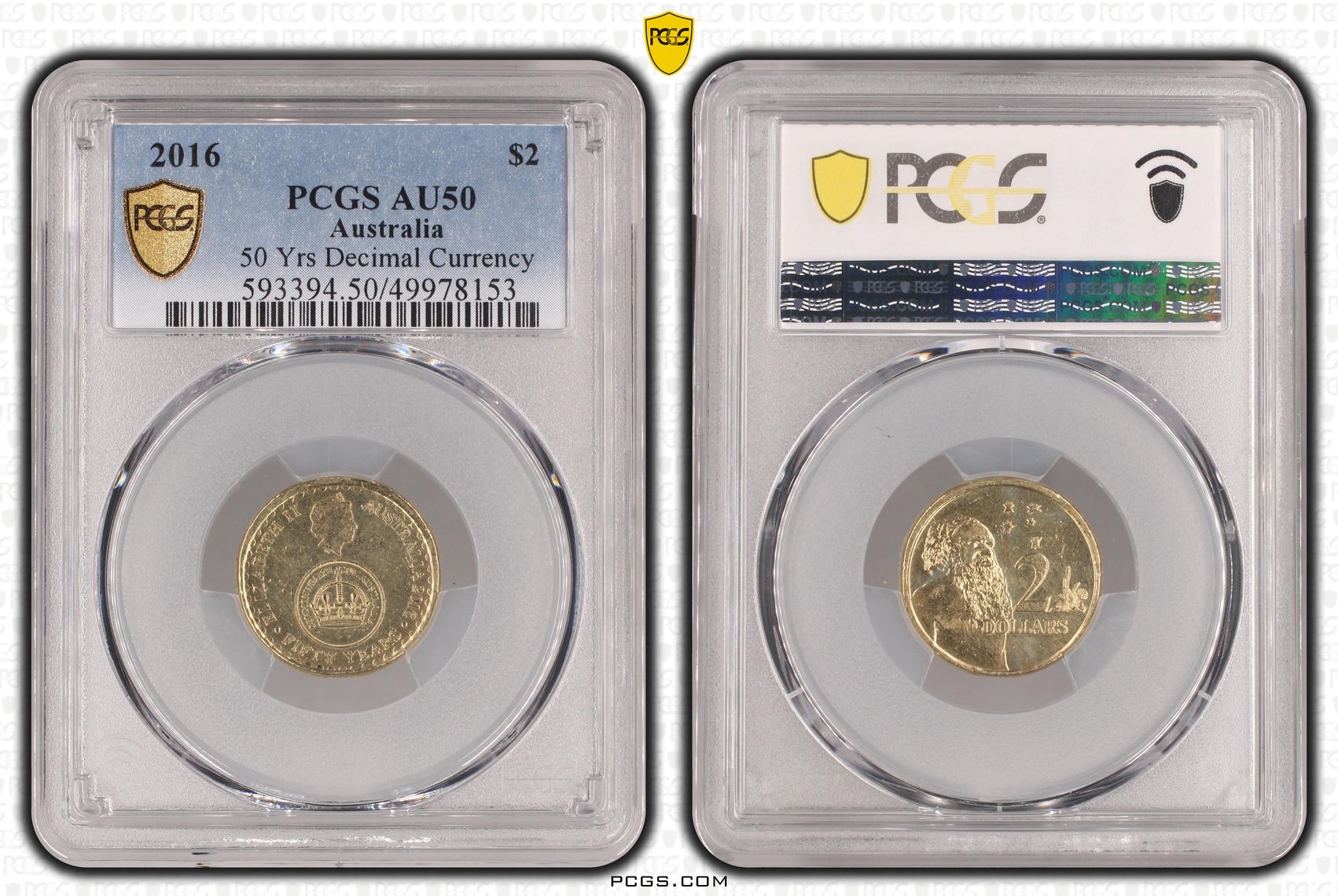 50 Yrs Decimal Currency , Two Dollar, 2016, PCGS AU50
