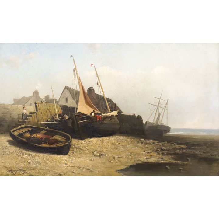 European 19th Cent. Coastal Scene Oil on Board