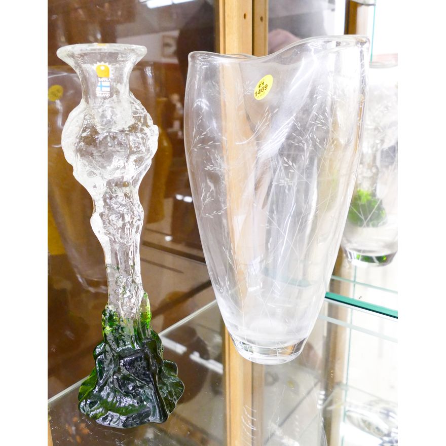 2pc Modern Scandinavian Glass Candlestick & Vase- 10'' (MM)