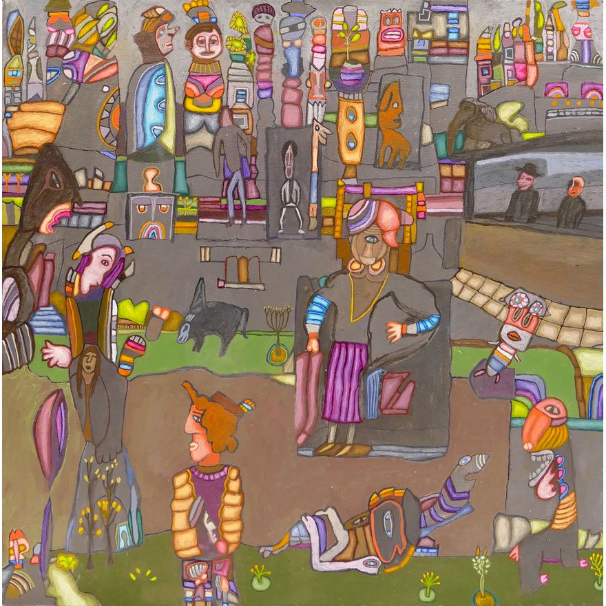 Claude Utley (1955-2021 Washington) 'Kings Court' Acrylic on Canvas-20x20'' (SMALL)