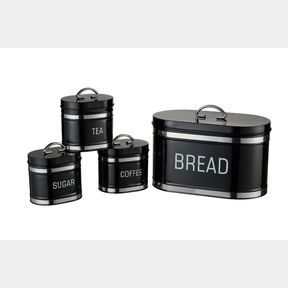 4 Piece Retro Bread Bin and Canister Set Chrome Stripe Narrow Grey with Chrome |