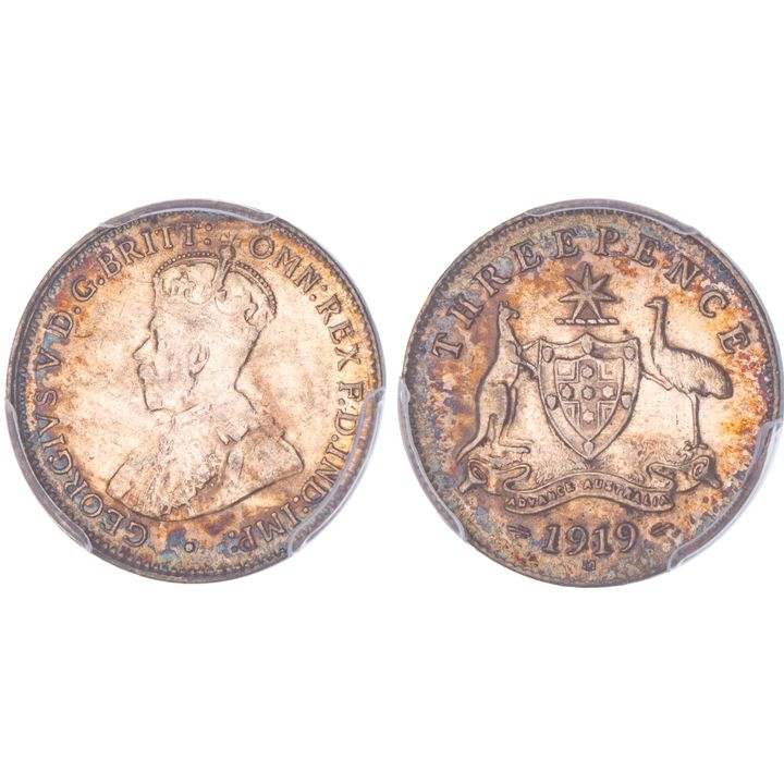 George V, Threepence, 1919-M, PCGS MS 62