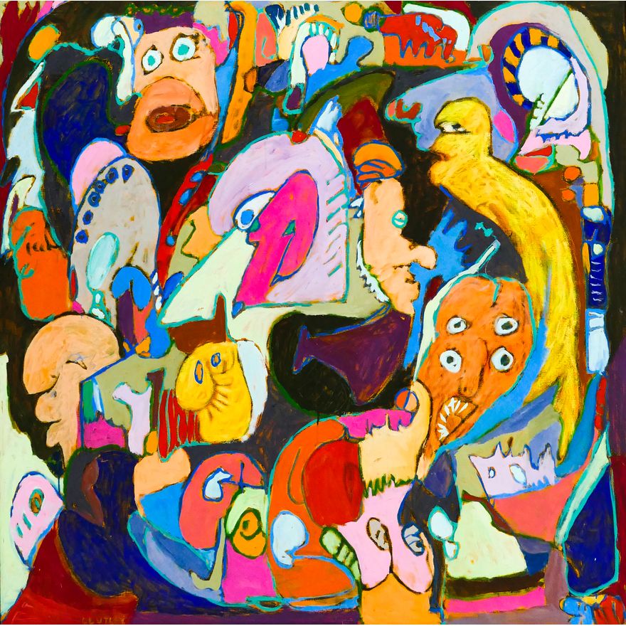 Claude Utley (1955-2021 Washington) 'Face Times' (1990's) Acrylic on Canvas- 48.5x48.5'' (LARGE)