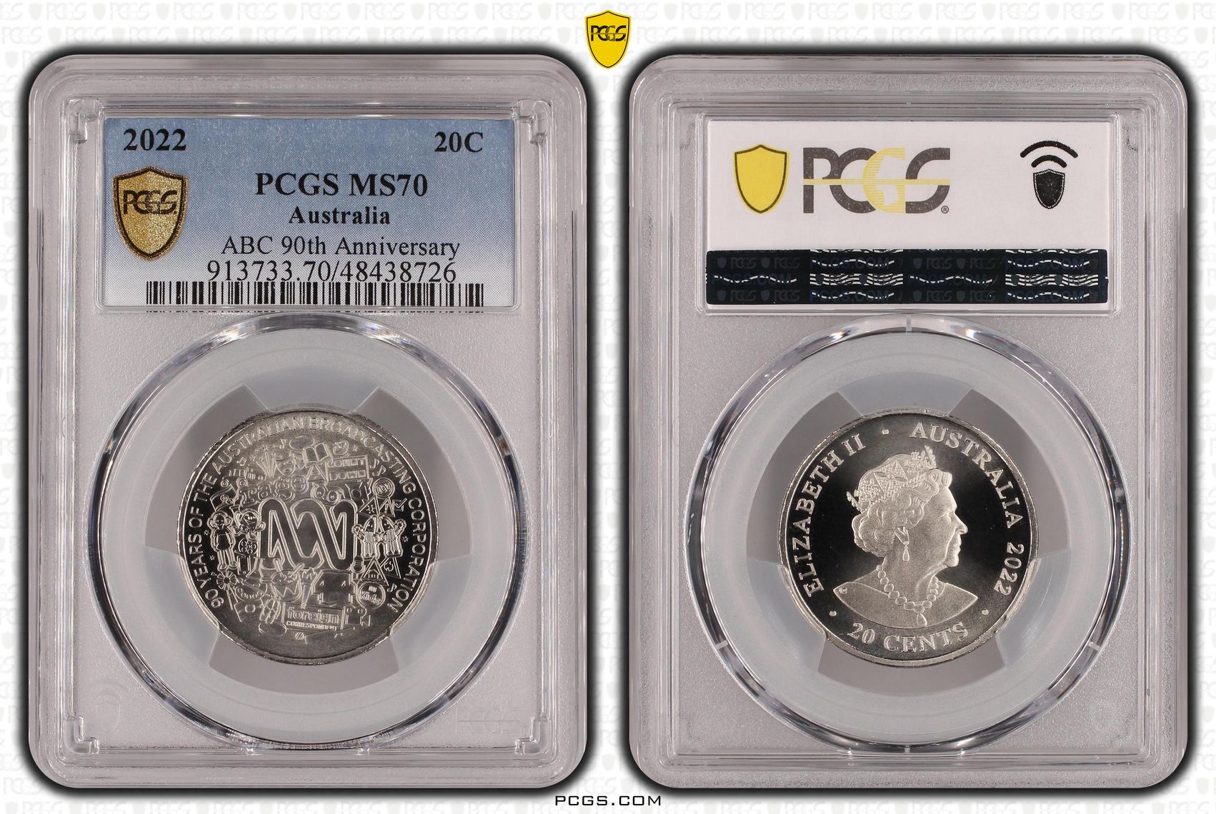 ABC 90th Anniversary POP 86/0, Twenty Cent, 2022, PCGS MS70