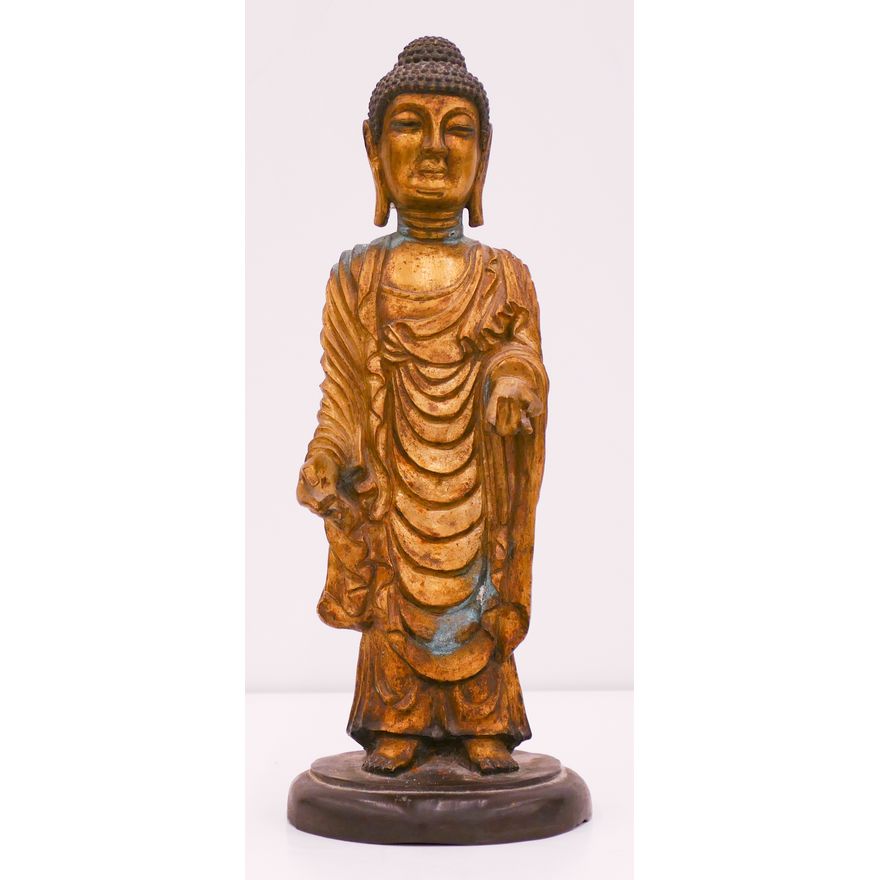 Old Chinese Gilt Bronze Standing Buddha 11.5''