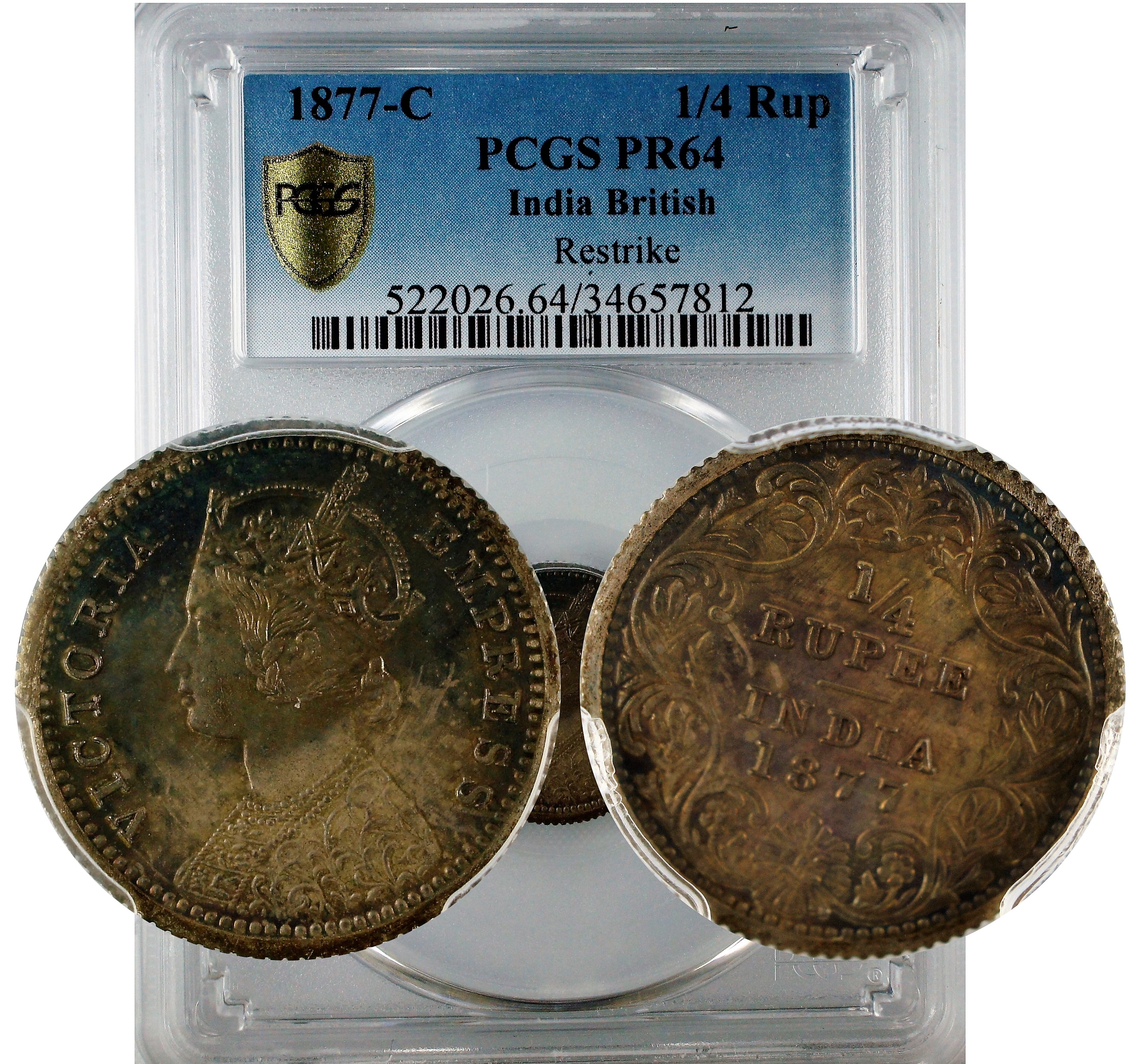 India 1877 C 1/4 Rupee Restrike PCGS PR64