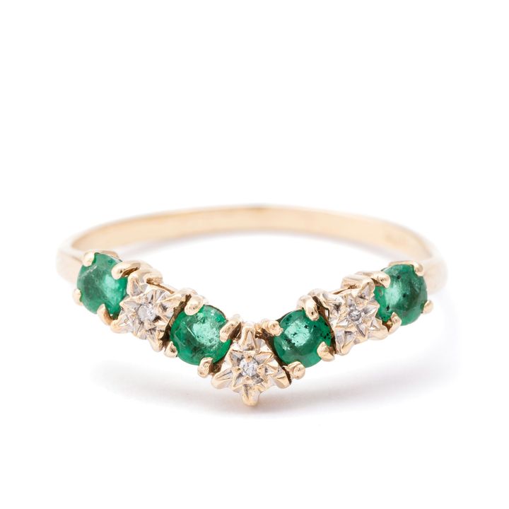 Emerald & Diamond Chevron Band 9ct Gold,
