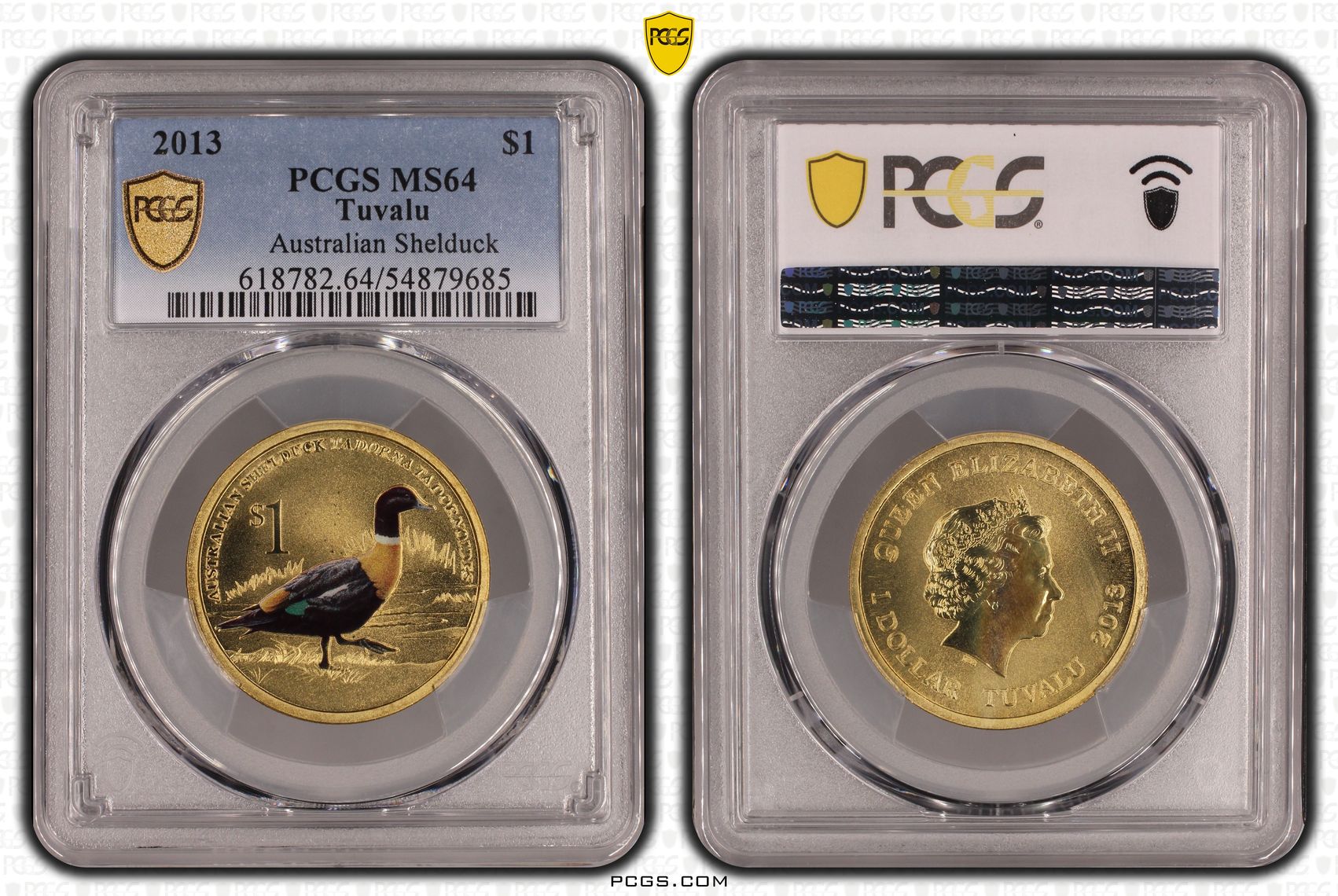 Tuvalu, Australian Shelduck, One Dollar, 2013, PCGS MS64