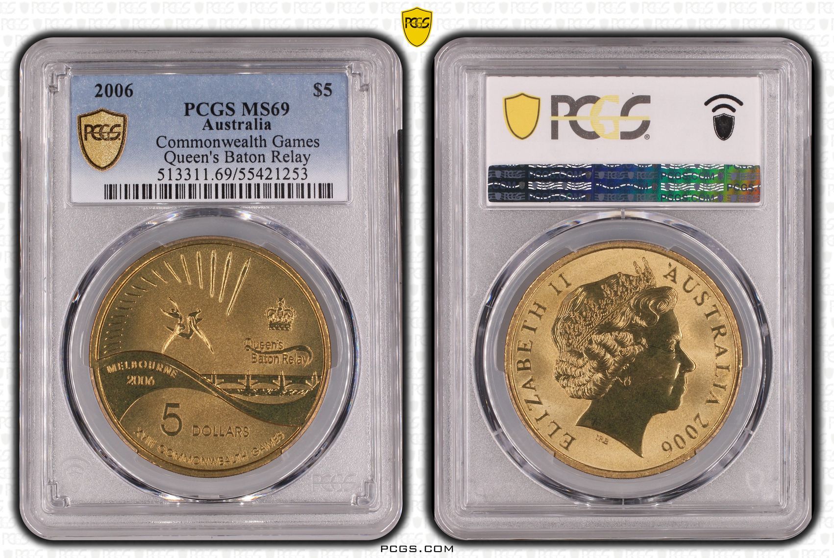 Commonwealth Games - Queen's Baton Relay, POP 14/0, Five Dollar, 2006, PCGS MS69