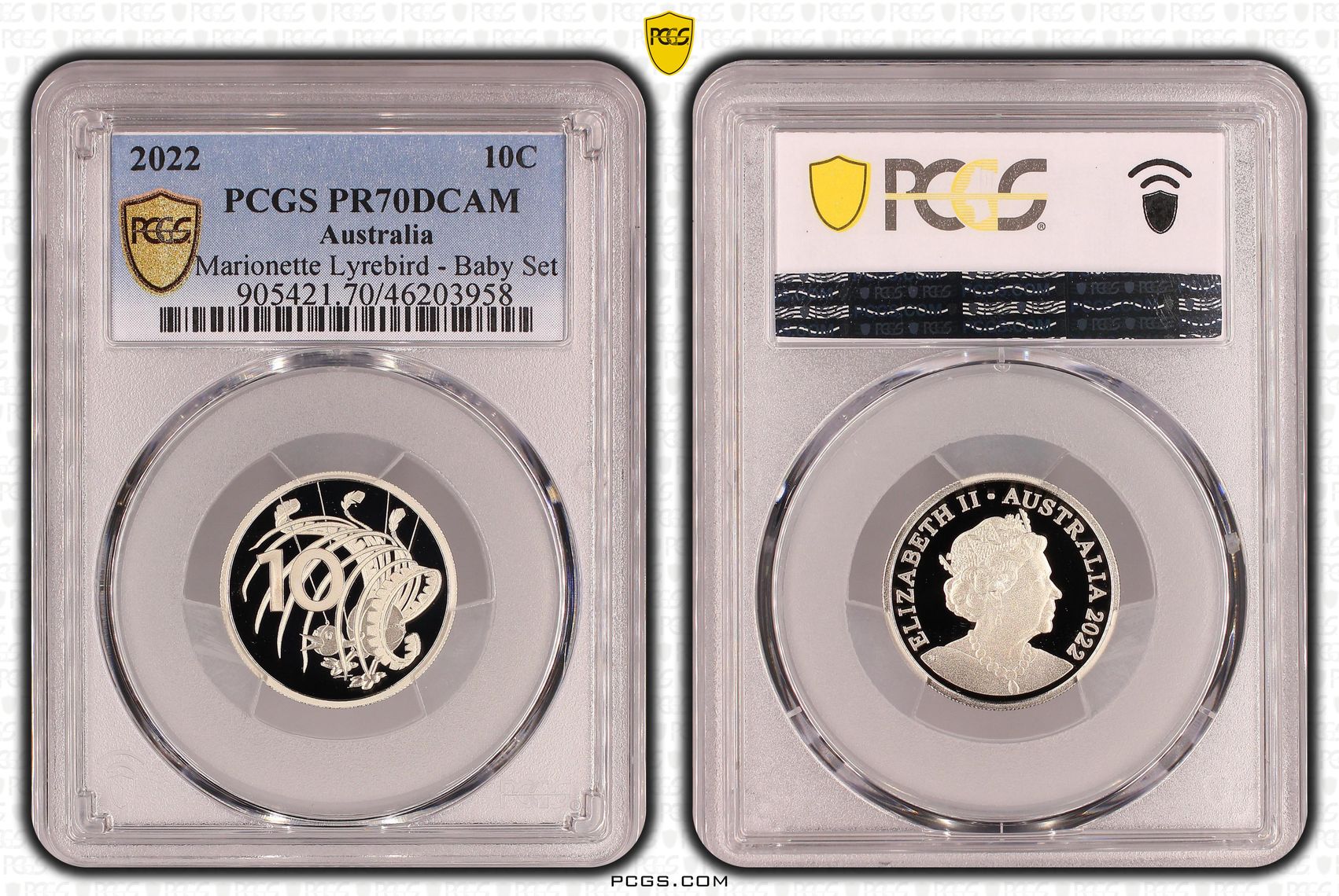Marionette Lyrebird - Baby Set, Ten Cent, 2022, PCGS PR70DCAM