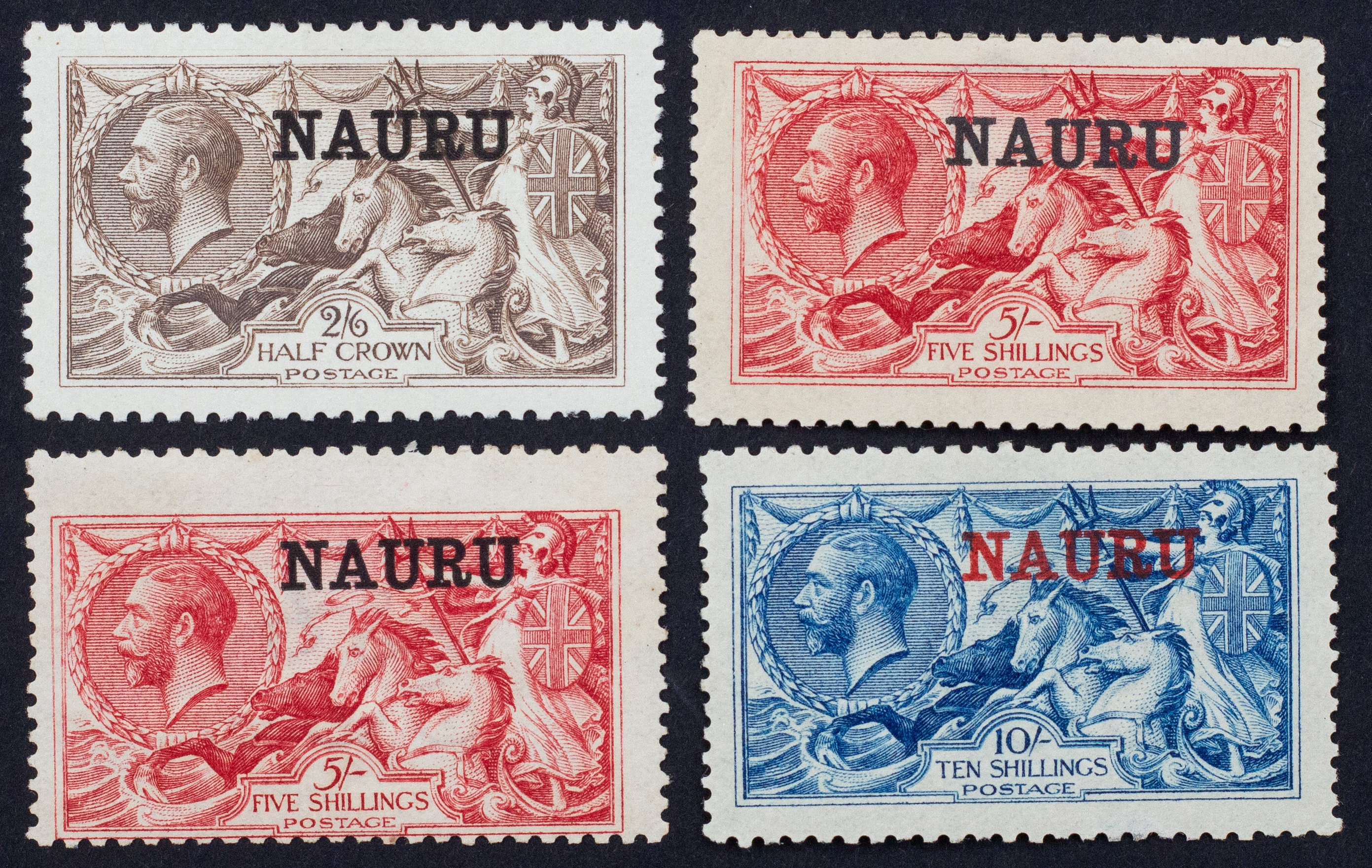 Nauru, KGV, Seahorses Overprints, 1916, Fine