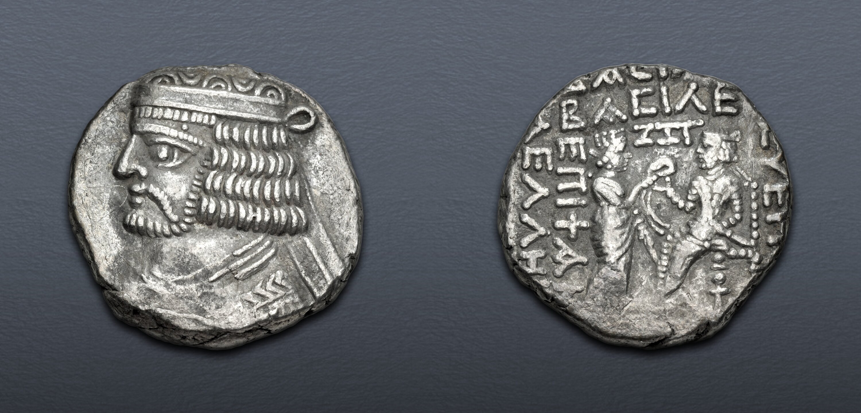 KINGS of PARTHIA. Son of Vardanes. Circa AD 55-58. BI Tetradrachm (26mm ...