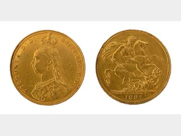 1887 Queen Victoria Jubilee Head London Mint Gold Sovereign.