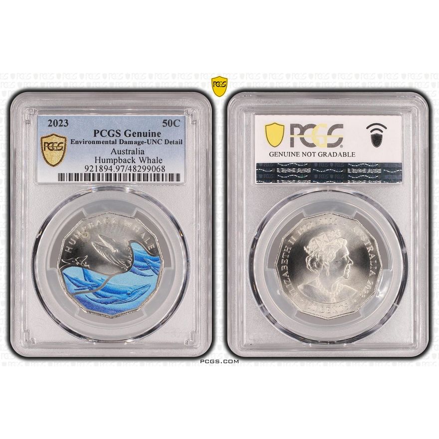 Elizabeth II, Fifty Cent, 2023, PCGS Genuine  - UNC Details (97 - Environmental Damage)