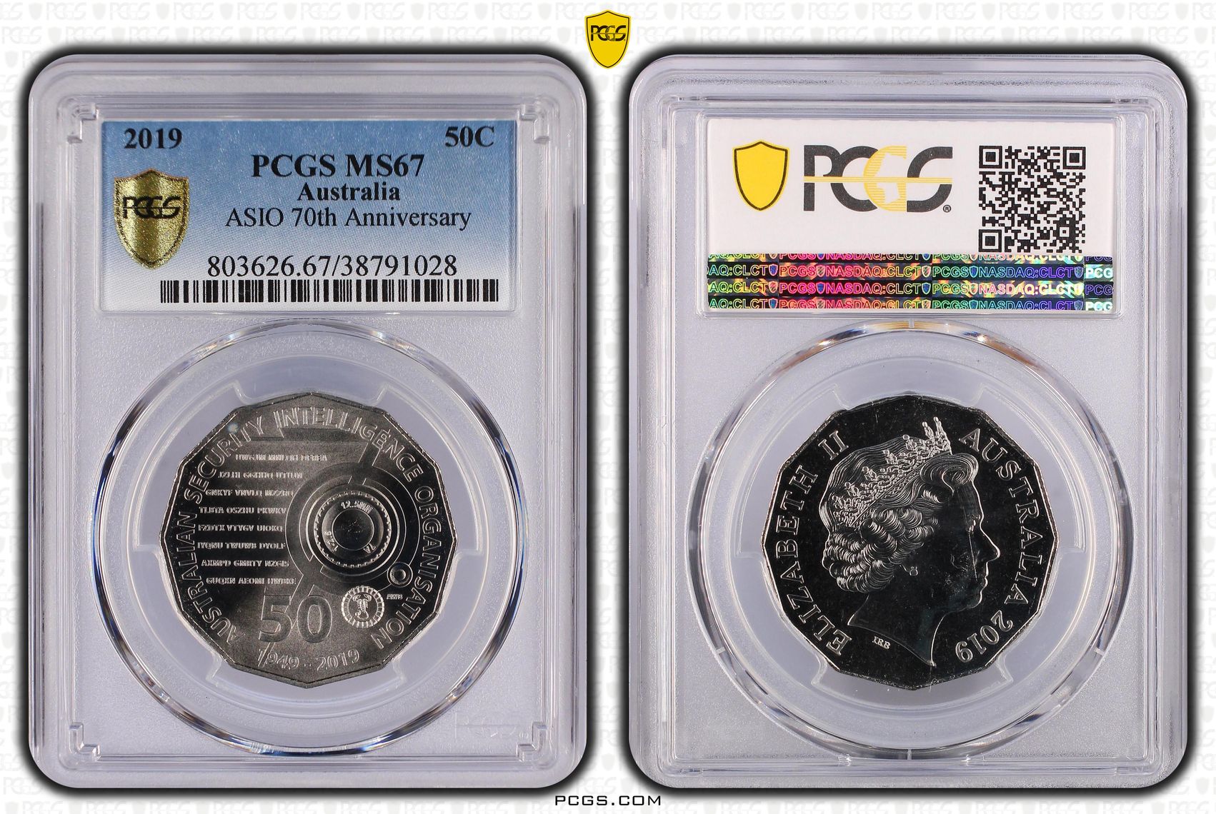 2019 Australia Fifty Cent, 50c ASIO 70th Anniversary PCGS - MS67 -028