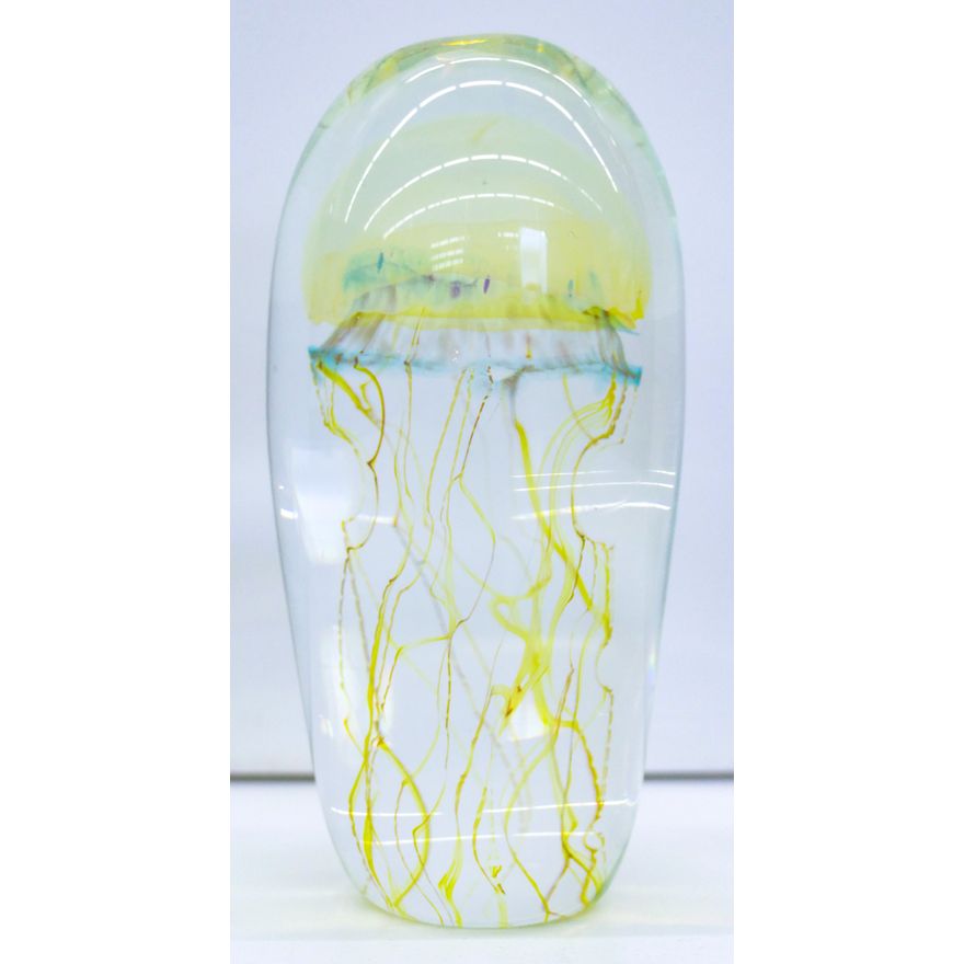 Richard Satava Art Glass Jellyfish Paperweight 6'' - Comes with lighted pedestal