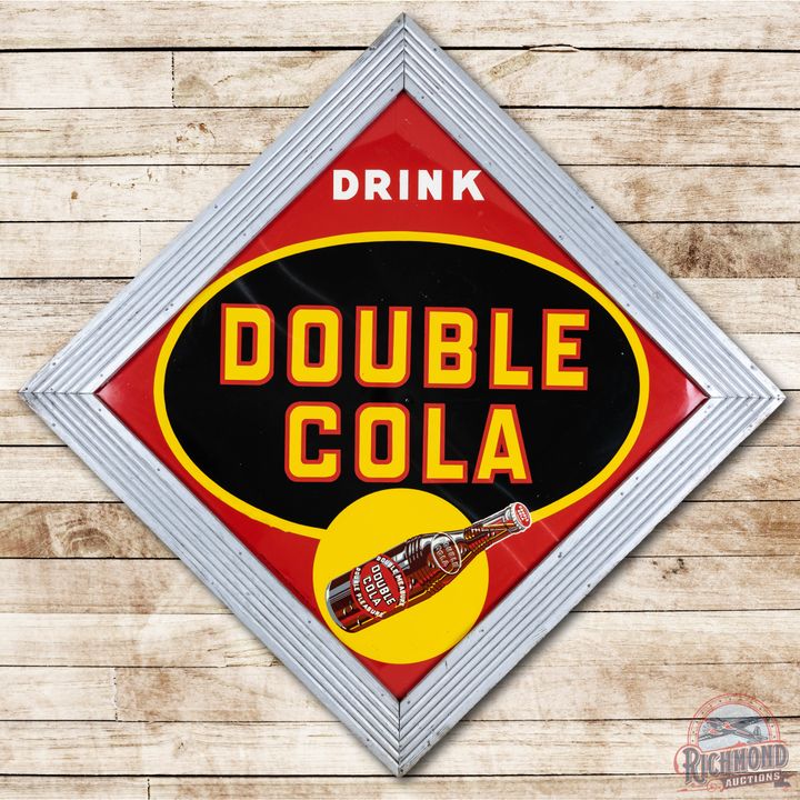 1947 78" Drink Double Cola Metal Sign & Original Wood Frame TAC 8.9