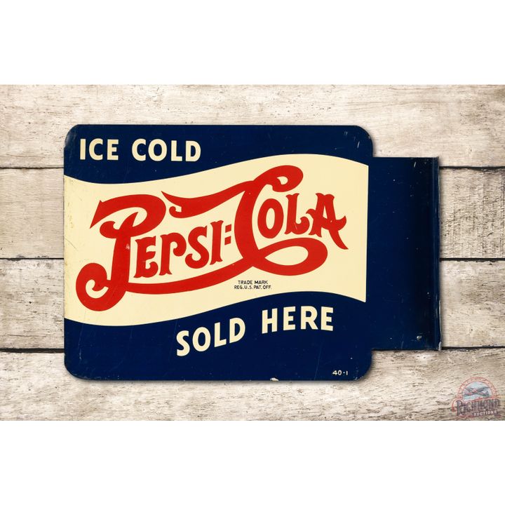 Pepsi Cola Double Dot Ice Cold Sold Here Tin Flange Sign