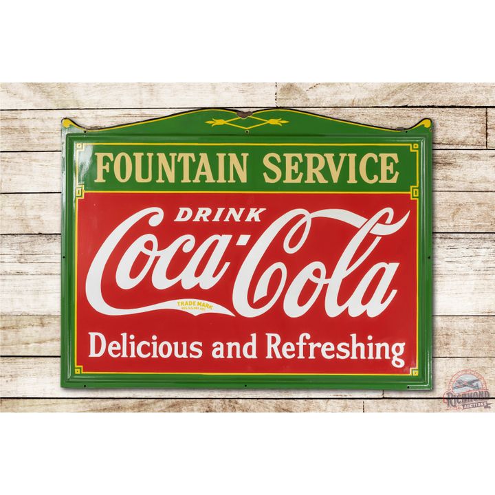 1933 5' Drink Coca Cola Fountain Service Porcelain Sign