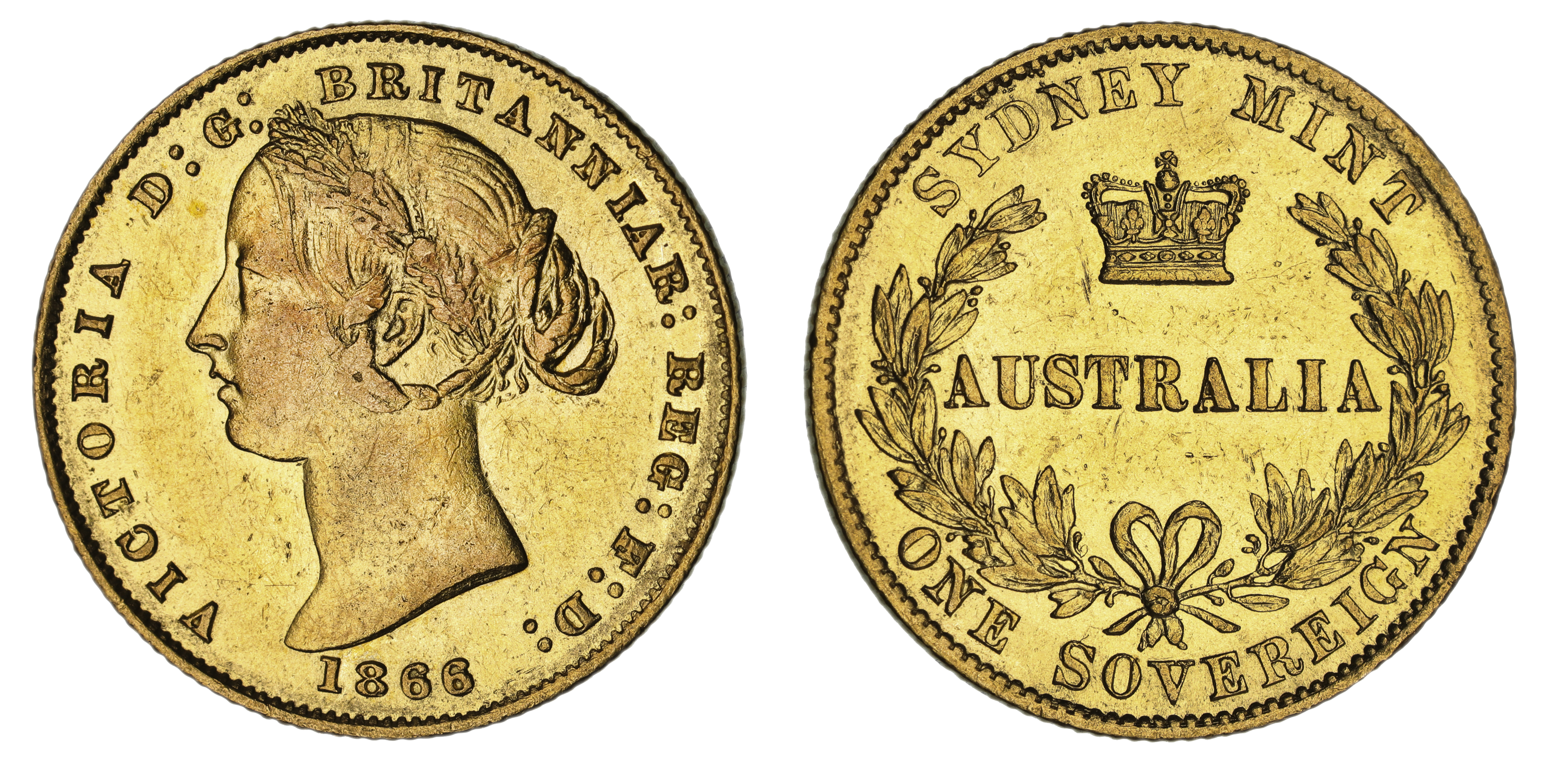 Victoria, Sydney Mint Reverse - Type II, Sovereign, 1866, VF