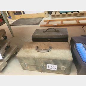 Pair of vintage metal tackle box and tool caddy