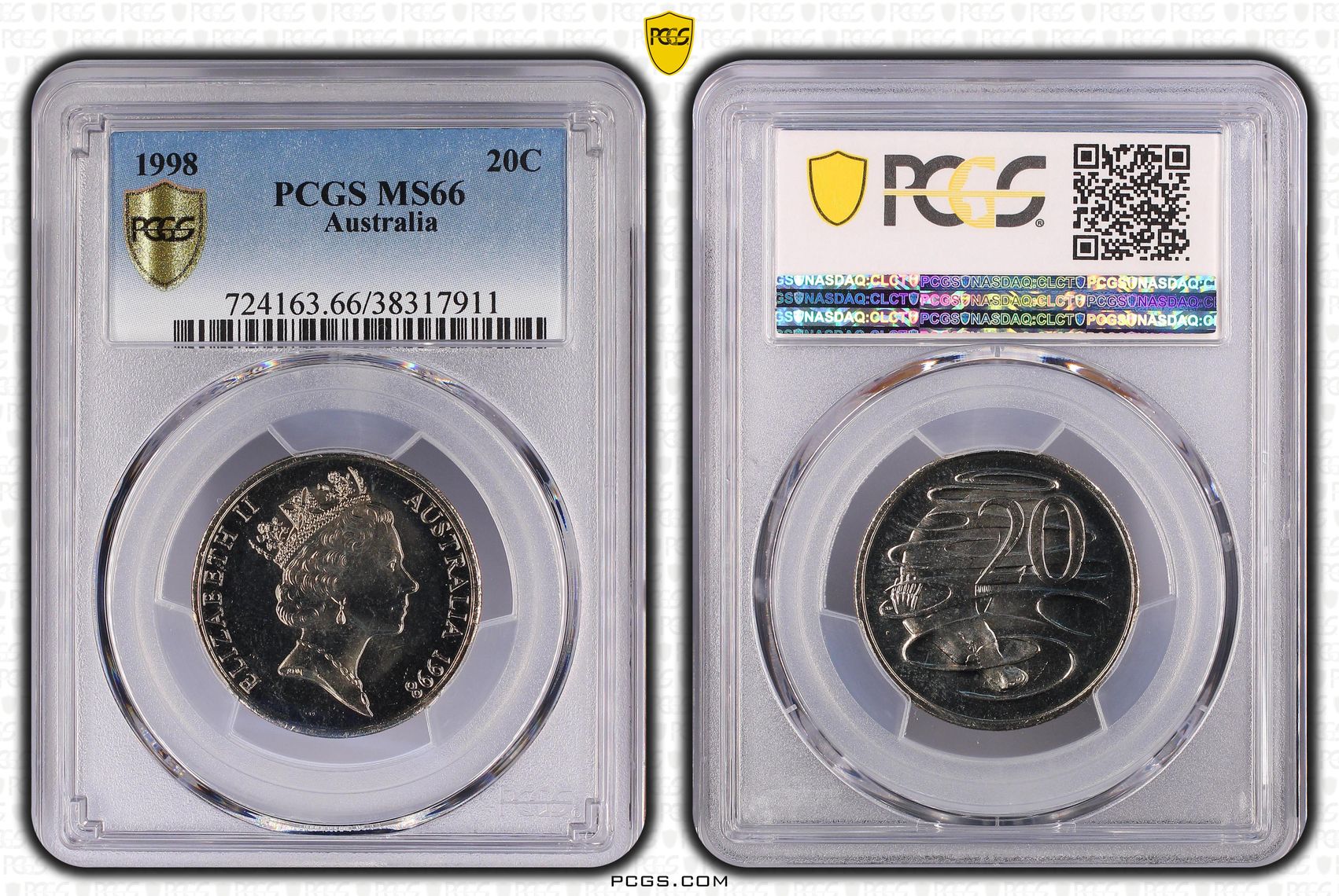 1998 Australia Twenty Cent, 20c PCGS - MS66 -911
