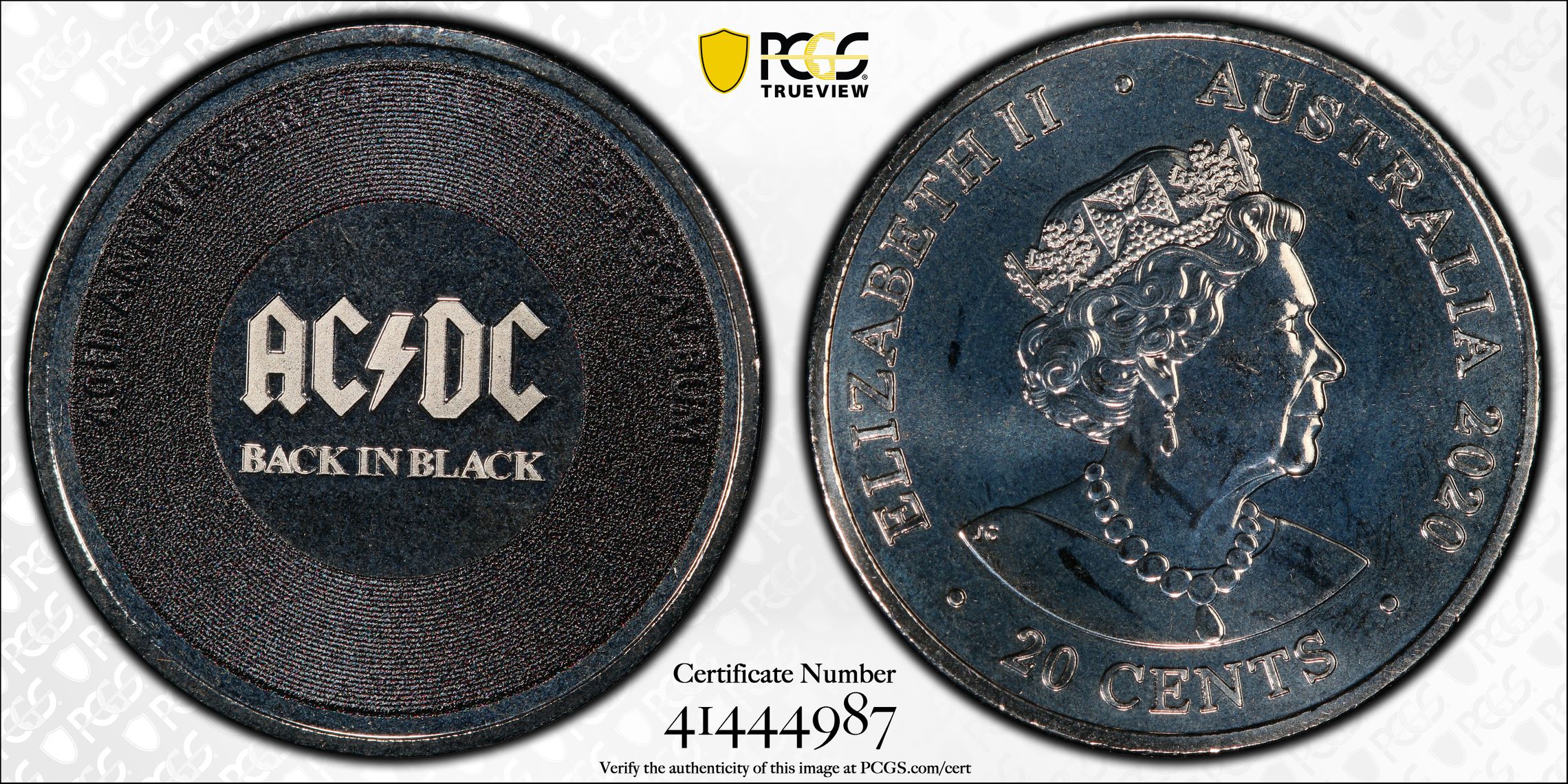313 · AC/DC- Back in Black 40th Anniversary , Twenty Cent, 2020, PCGS MS68