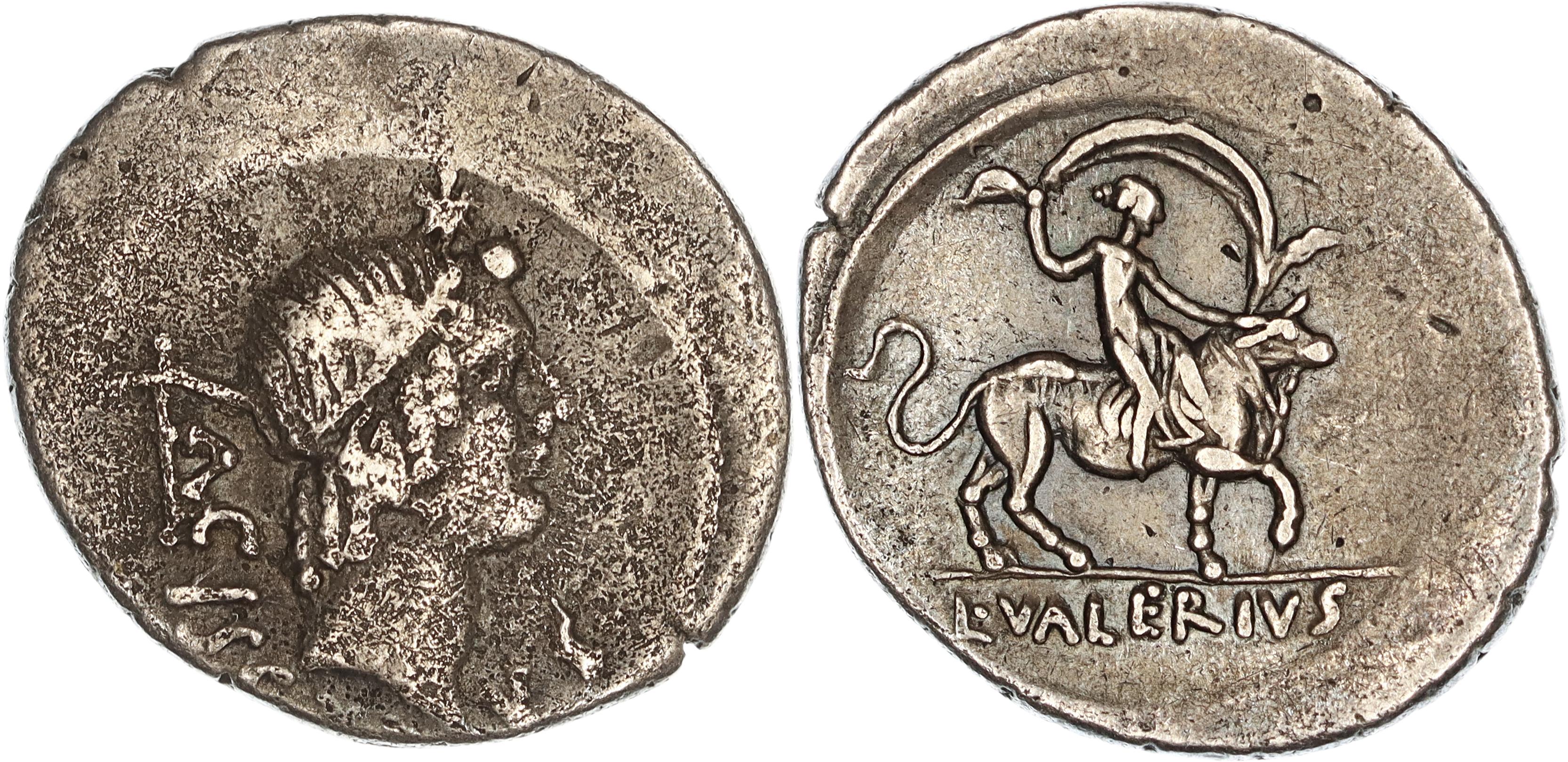 Roman Republic, Imperatorial Period, L. Valerius Acisculus, Silver Denarius, 45 BC, gF
