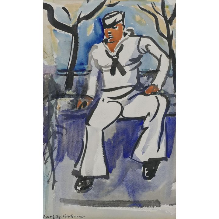 Carl Sprinchorn ''Seated Sailor'' Watercolor