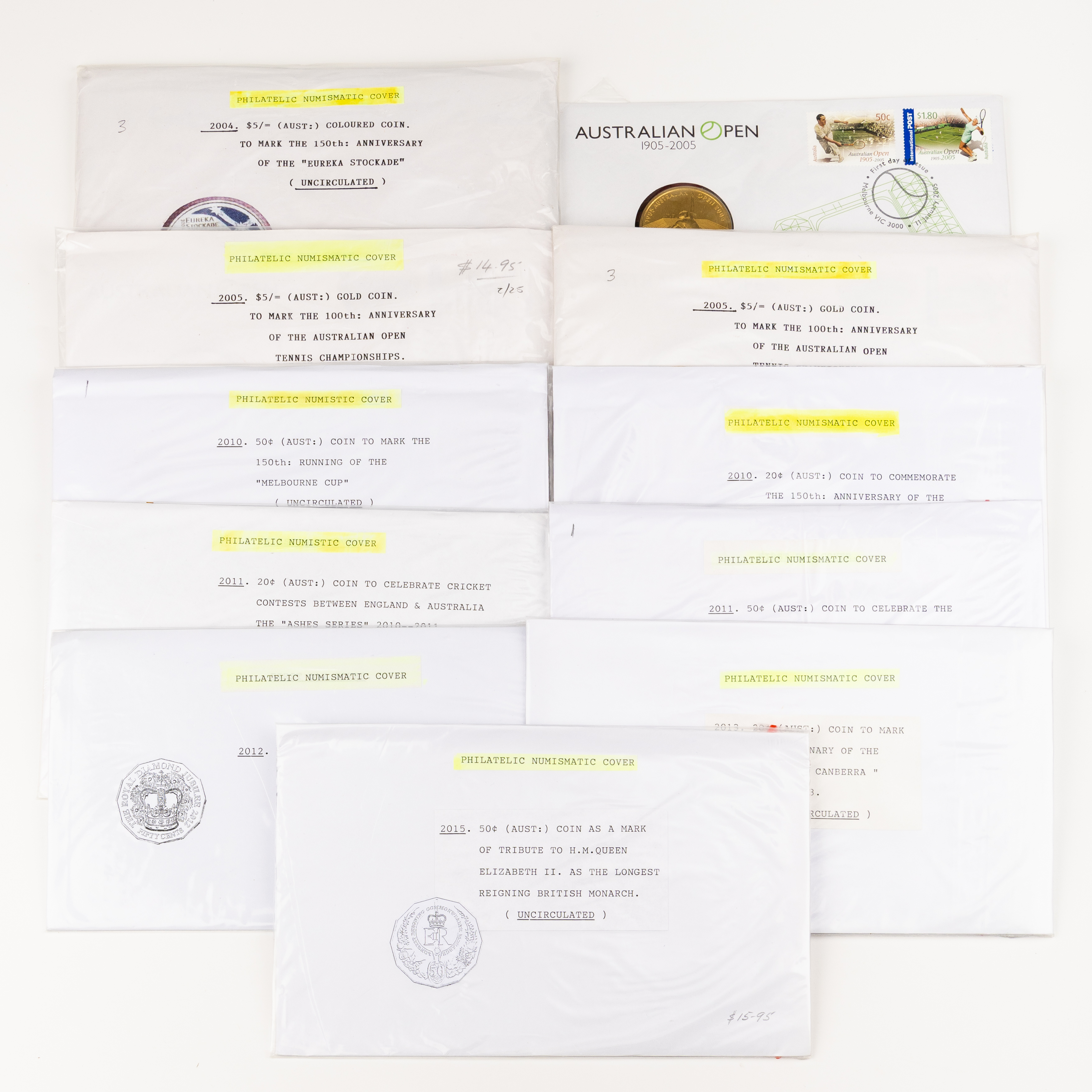 Elizabeth II, RAM / Australia Post - Miscellaneous, Twenty Cents - Five Dollars, 2004 - 2015, UNC