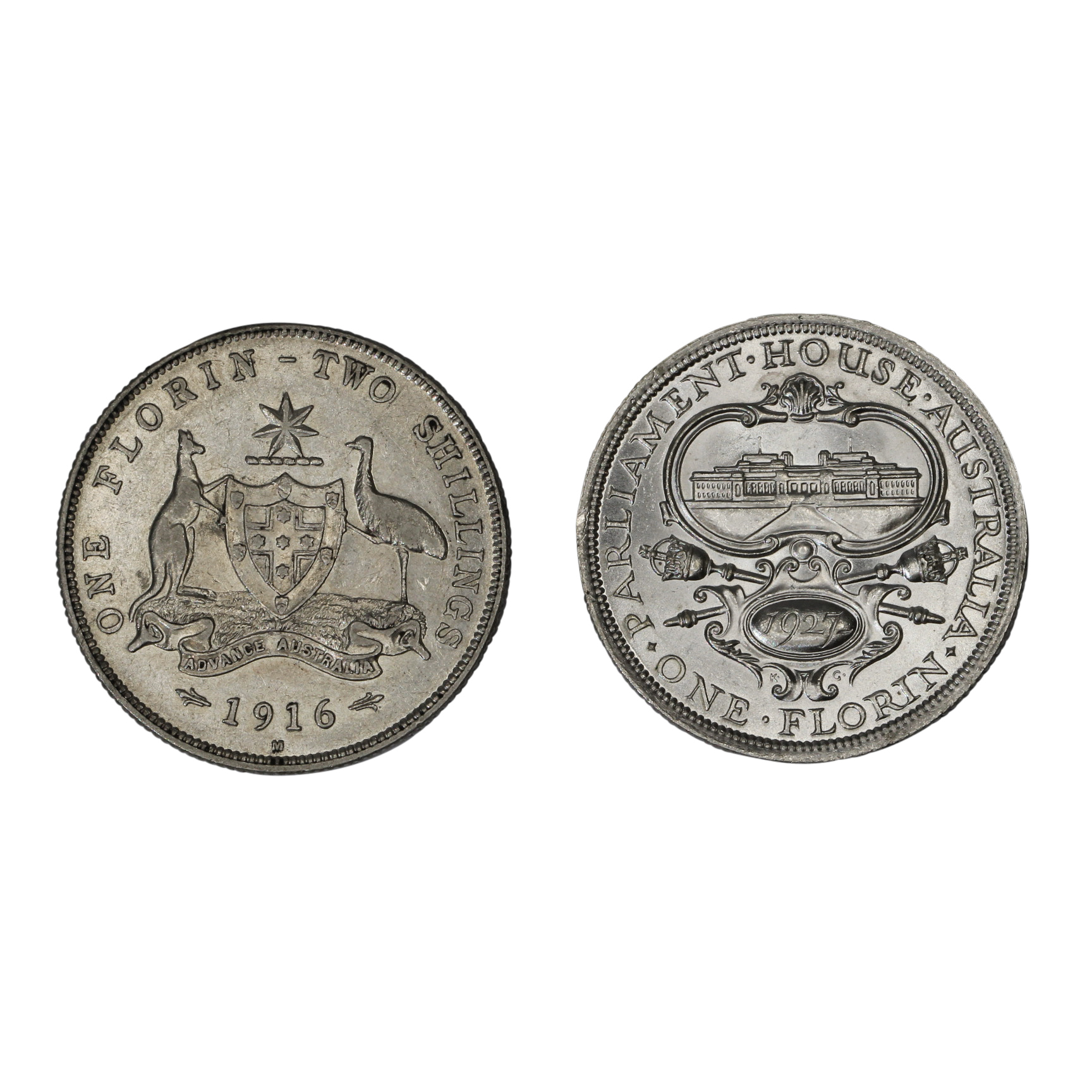 1032. · Pair, Florins, 1916m & 1927