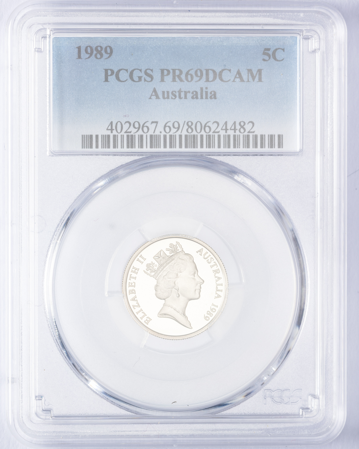 Elizabeth II, Five Cent, 1989, PCGS PR69DCAM