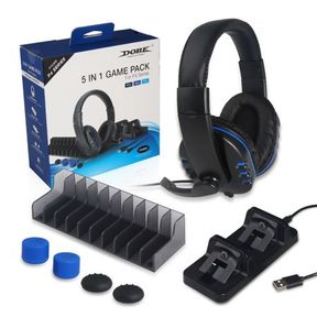 DOBE 5 in 1 Headphones - Charging Dock -Game Stand -Silicon Caps For PS4 - 51739/1047 AS B1 (S9)