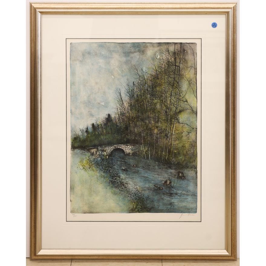 Bernard Gantner ''Le Vieux Pont'' S/N Stone Lithograph