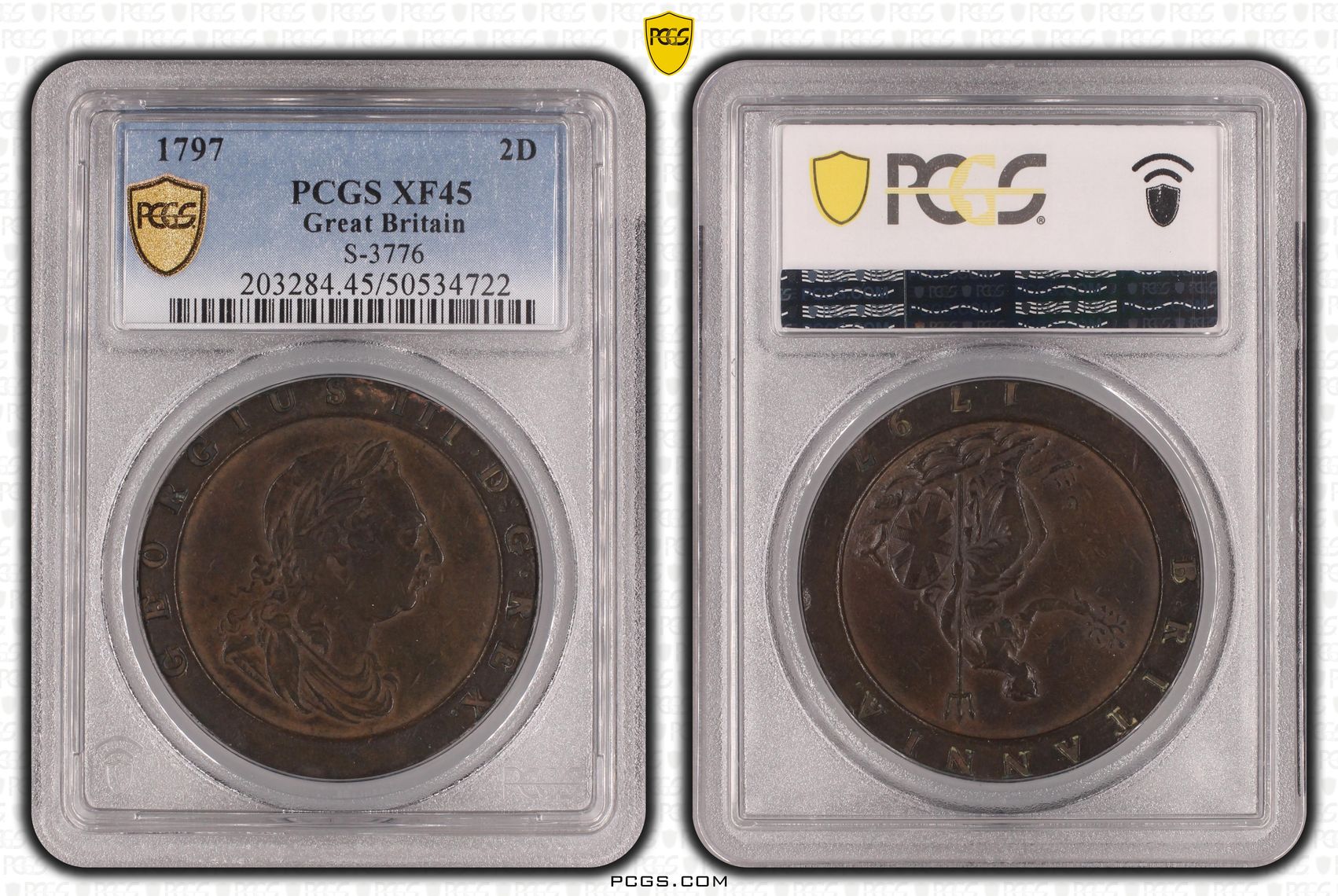 Great Britain, Cartwheel, S-3776 , Twopence, 1797, PCGS XF45BN