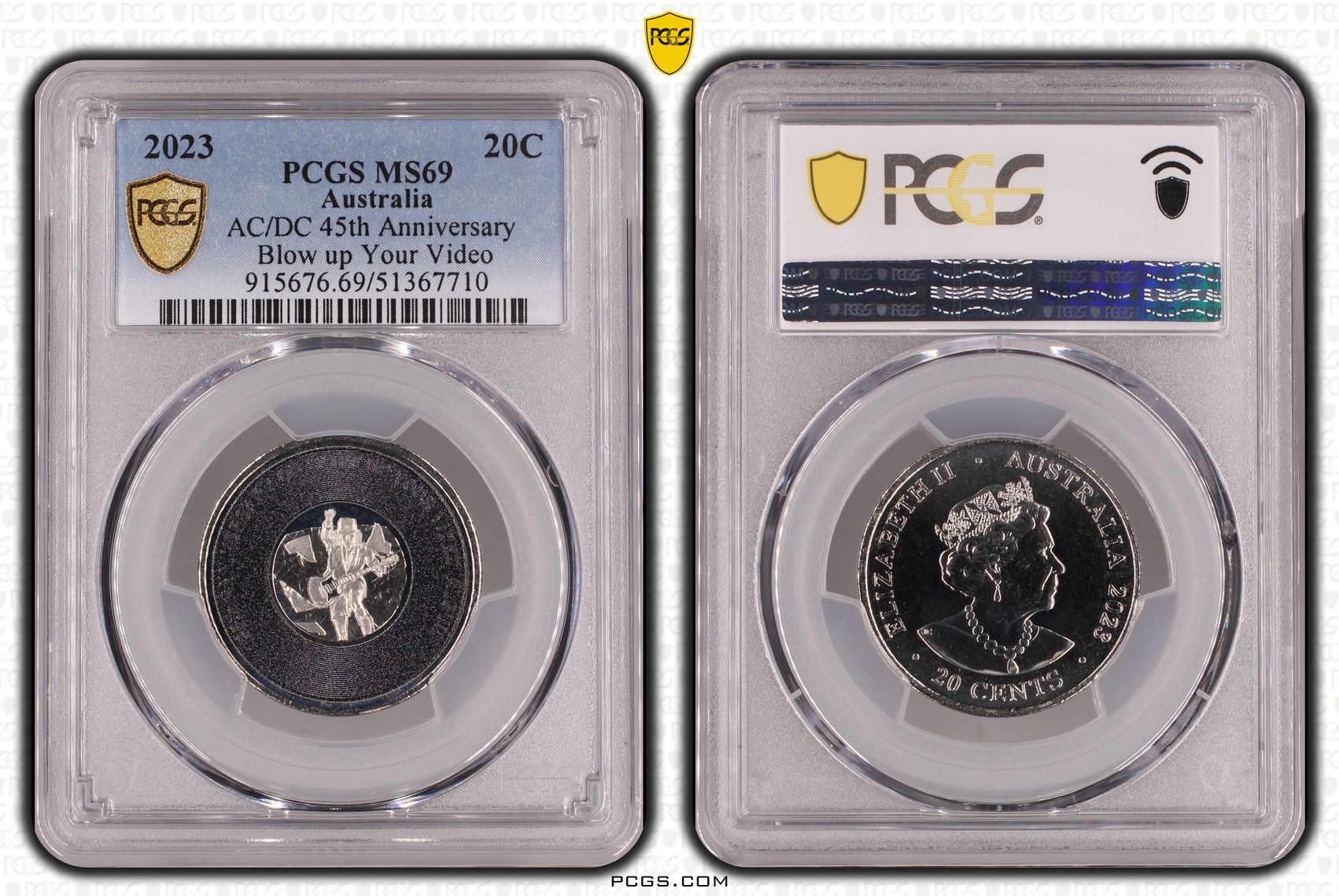 AC/DC 45th Anniversary - Blow up Your Video, Twenty Cent, 2023, PCGS MS69