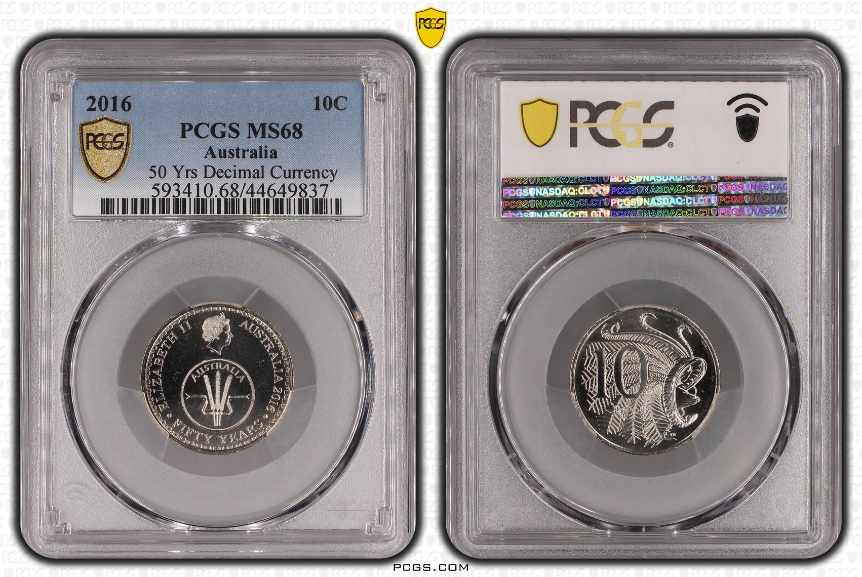 2016 Australia Ten Cent, 10c 50 Yrs Decimal Currency PCGS - MS68 -837
