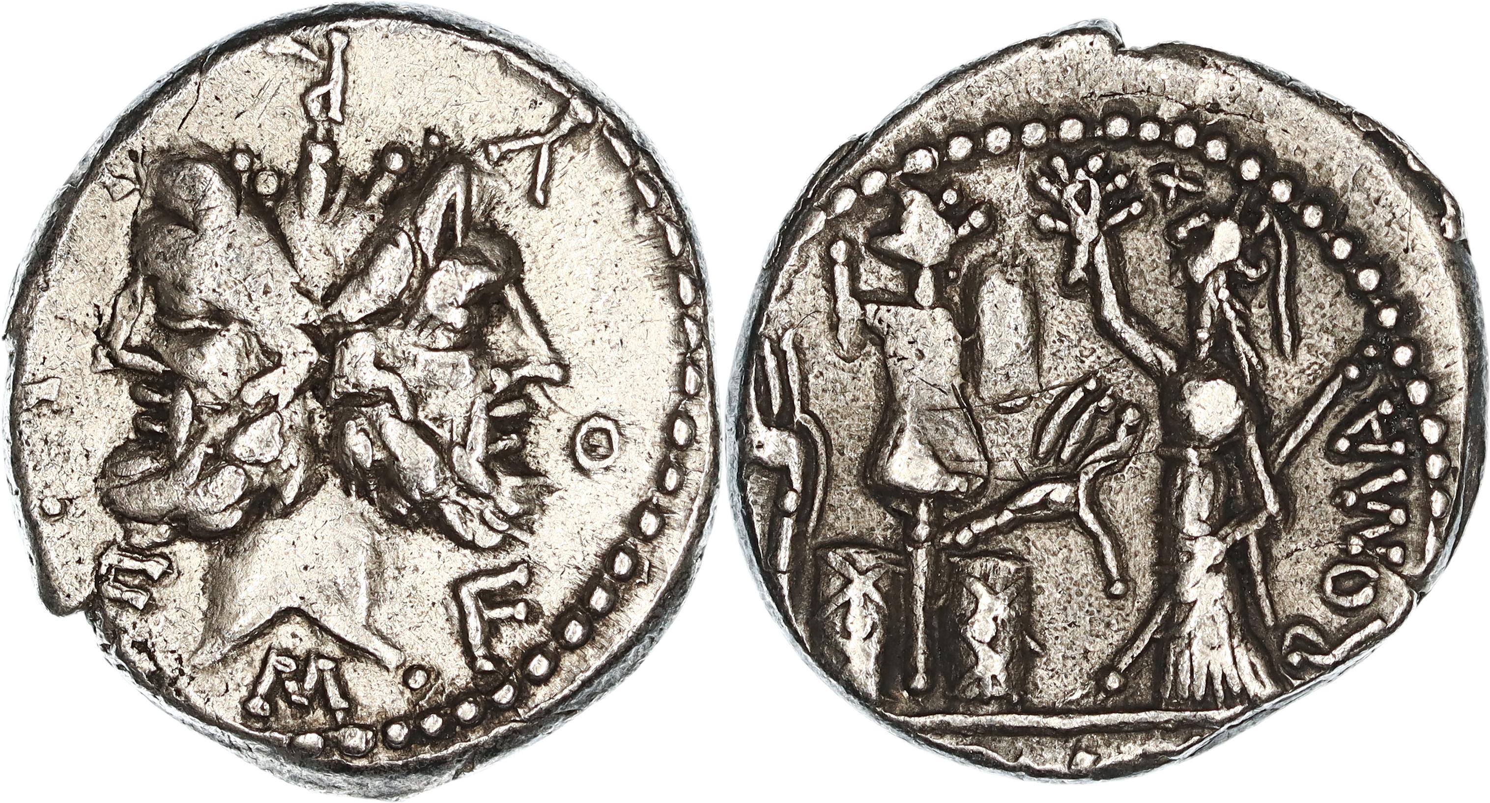Roman Republic, M. Furius L.f Philus, Silver Denarius, 119 BC, nVF