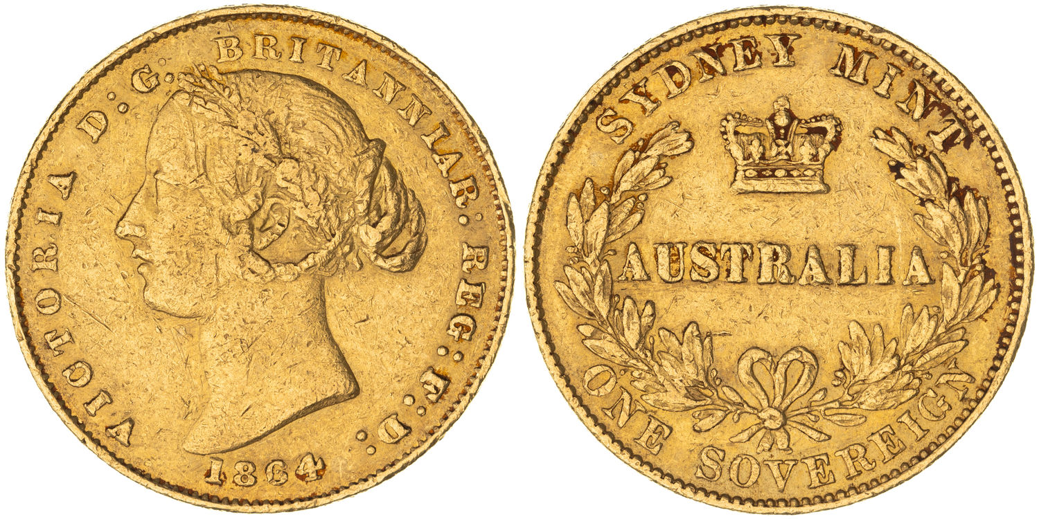 Victoria, Sydney Mint Reverse - Type II, Sovereign, 1864, VG